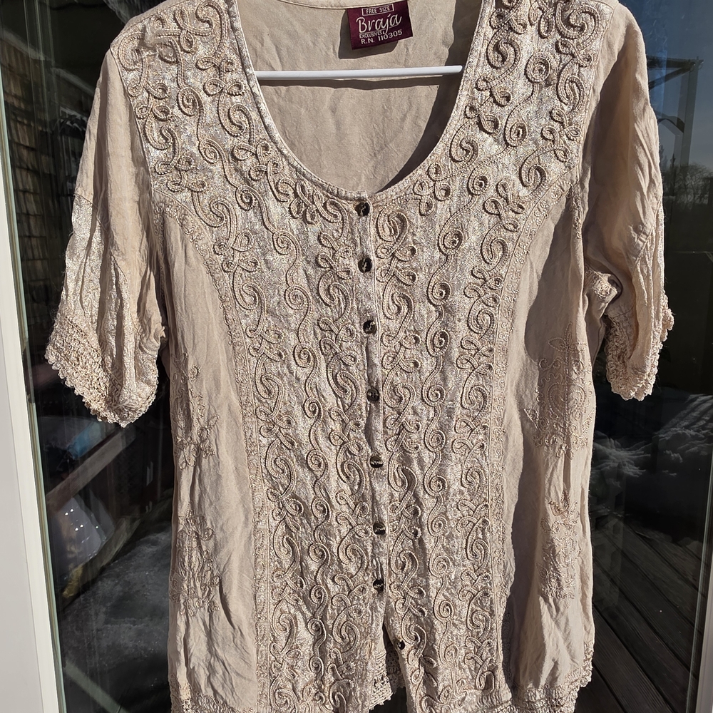 Raj Women's Cream Embroidered Blouse